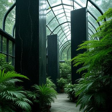 Black tourmaline stones grounding a tropical plant arrangement